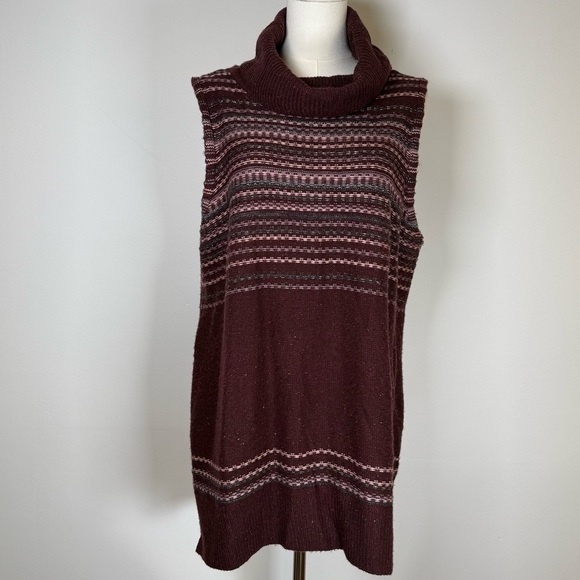 The Limited Striped Maroon Cowl Neck Sweater Vest Wool Blend Women’s Size XL - Picture 1 of 13